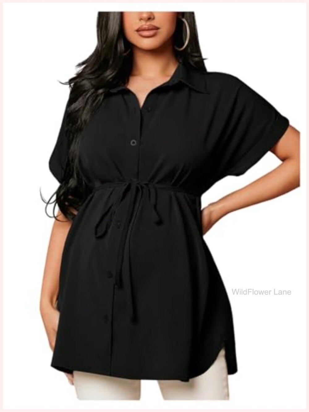 Maternity Nursing Work Blouse Ruffle Top Short Sleeve Polyester